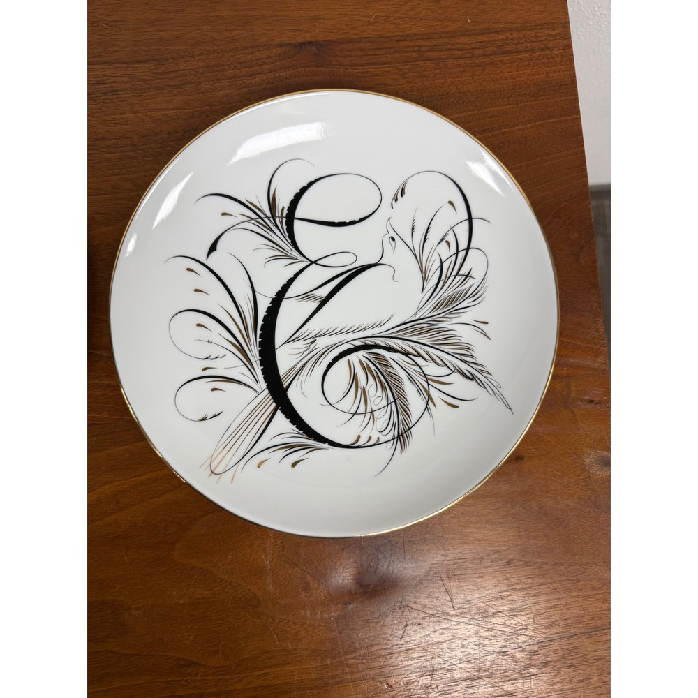 DL & Co Love Dessert Plates Set of 4 Calligraphy Bird Gold Rim Porcelain Boxed - Picture 5 of 10